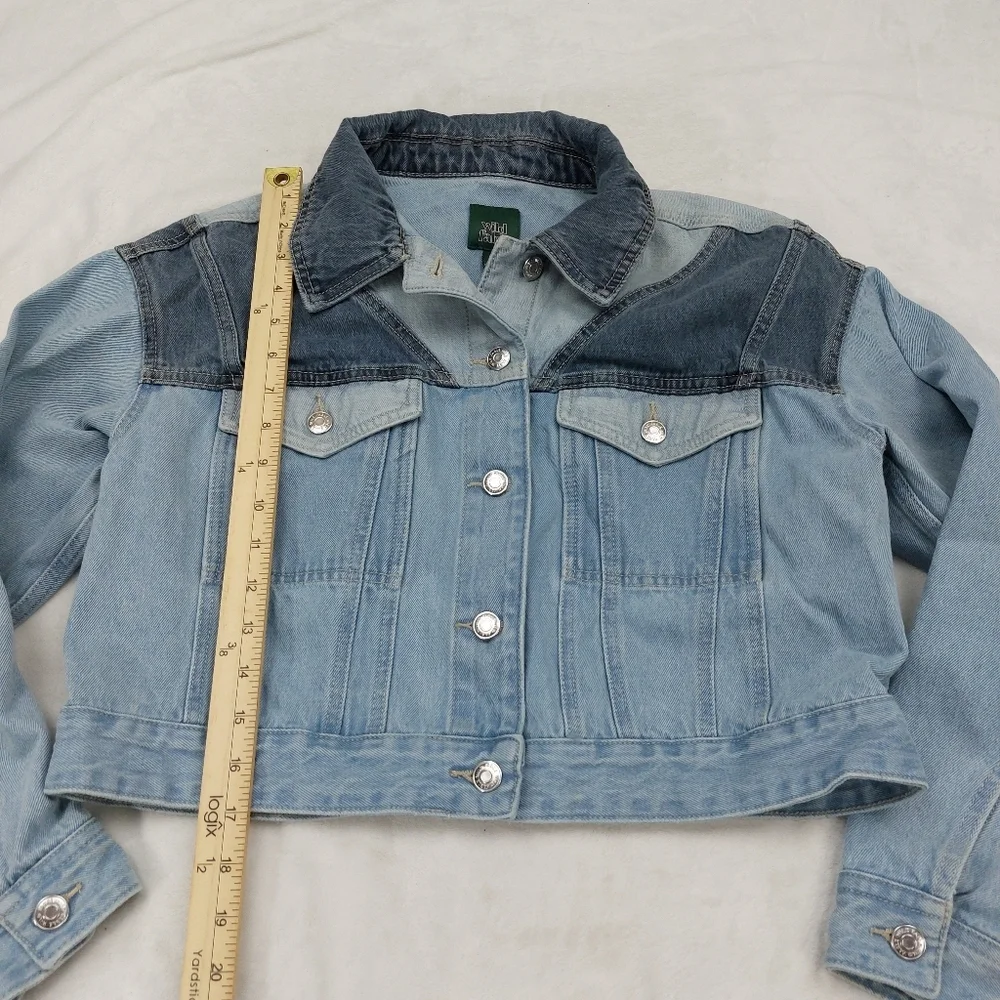 WILD FABLE WOMENS BLUE 2 TONE CROPPED BUTTON UP DENIM JACKET SIZE MEDIUM - Picture 5 of 9